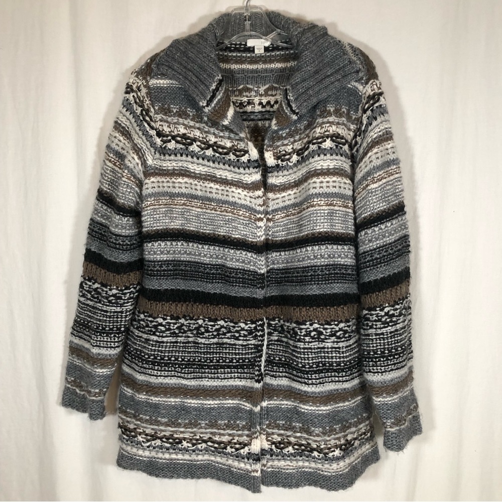 J Jill Wool Blend Open Front Striped Cardigan Sz M
